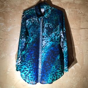 Chico’s Blue Green Top Blouse Shirt Size Large